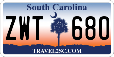 SC license plate ZWT680