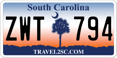SC license plate ZWT794