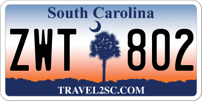 SC license plate ZWT802