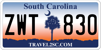 SC license plate ZWT830