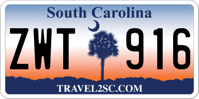 SC license plate ZWT916