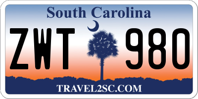 SC license plate ZWT980