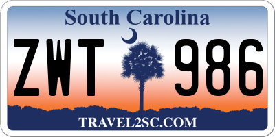 SC license plate ZWT986