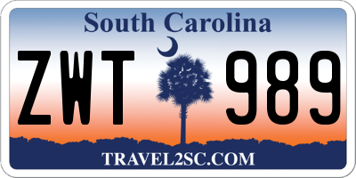SC license plate ZWT989