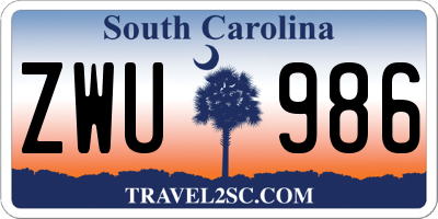 SC license plate ZWU986