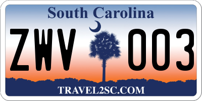 SC license plate ZWV003