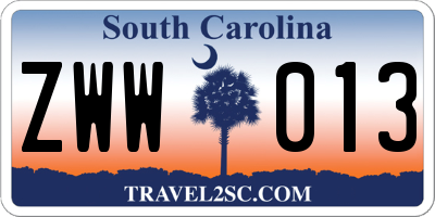SC license plate ZWW013