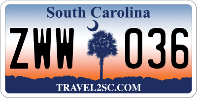 SC license plate ZWW036