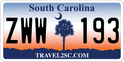 SC license plate ZWW193