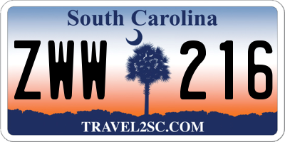 SC license plate ZWW216