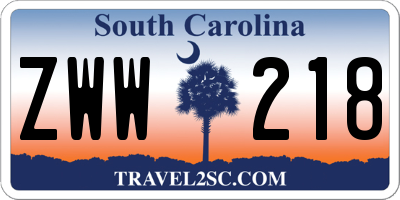 SC license plate ZWW218