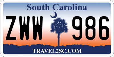 SC license plate ZWW986