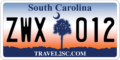 SC license plate ZWX012