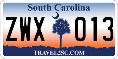 SC license plate ZWX013