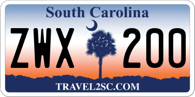 SC license plate ZWX200