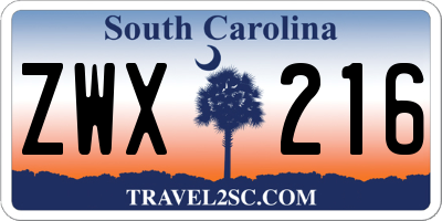 SC license plate ZWX216
