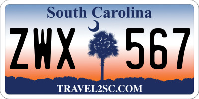 SC license plate ZWX567
