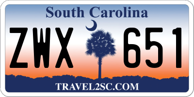 SC license plate ZWX651