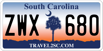 SC license plate ZWX680
