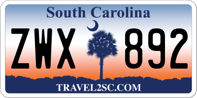 SC license plate ZWX892