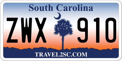 SC license plate ZWX910