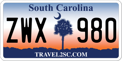 SC license plate ZWX980
