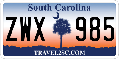 SC license plate ZWX985