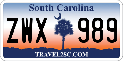 SC license plate ZWX989