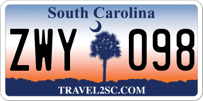 SC license plate ZWY098