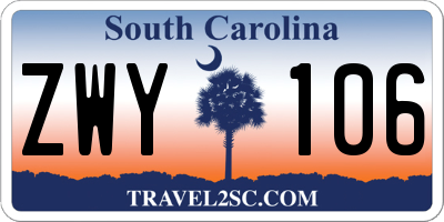 SC license plate ZWY106