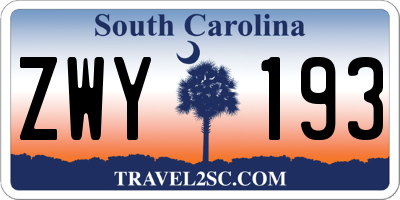 SC license plate ZWY193