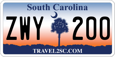 SC license plate ZWY200