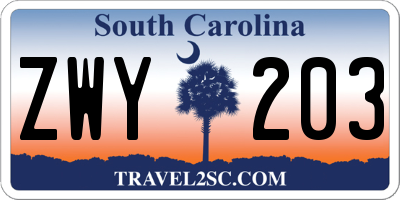 SC license plate ZWY203