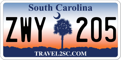 SC license plate ZWY205