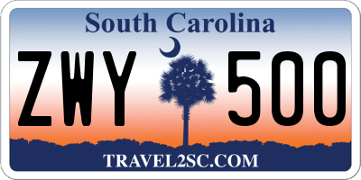 SC license plate ZWY500