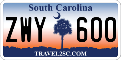 SC license plate ZWY600