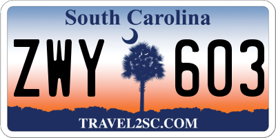 SC license plate ZWY603