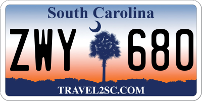 SC license plate ZWY680