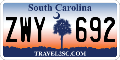SC license plate ZWY692