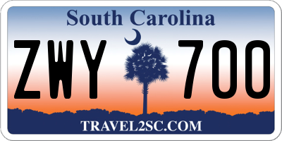 SC license plate ZWY700