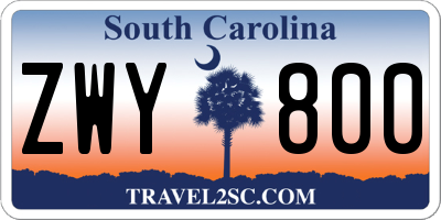 SC license plate ZWY800
