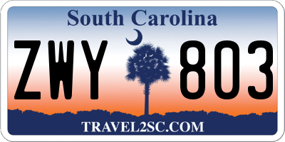 SC license plate ZWY803