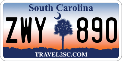 SC license plate ZWY890