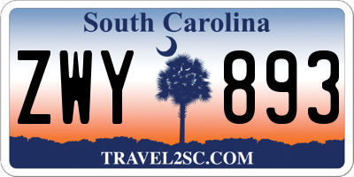 SC license plate ZWY893