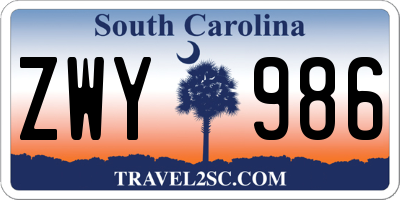 SC license plate ZWY986