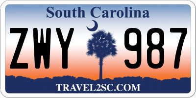 SC license plate ZWY987
