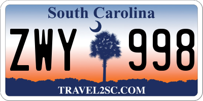 SC license plate ZWY998