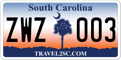 SC license plate ZWZ003
