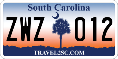 SC license plate ZWZ012