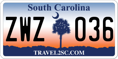 SC license plate ZWZ036